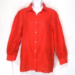 ELIE TAHARI  ⚜ WOMEN'S POPPY RED LINEN FASHION BLOUSE